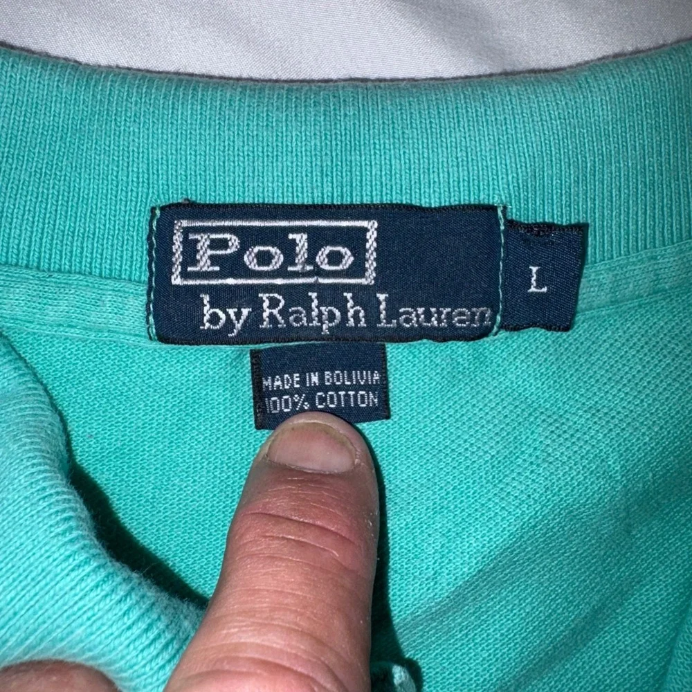 Polo Ralph Lauren Mens Large Teal Green Pique Cotton Short Sleeve Polo ShirtPony